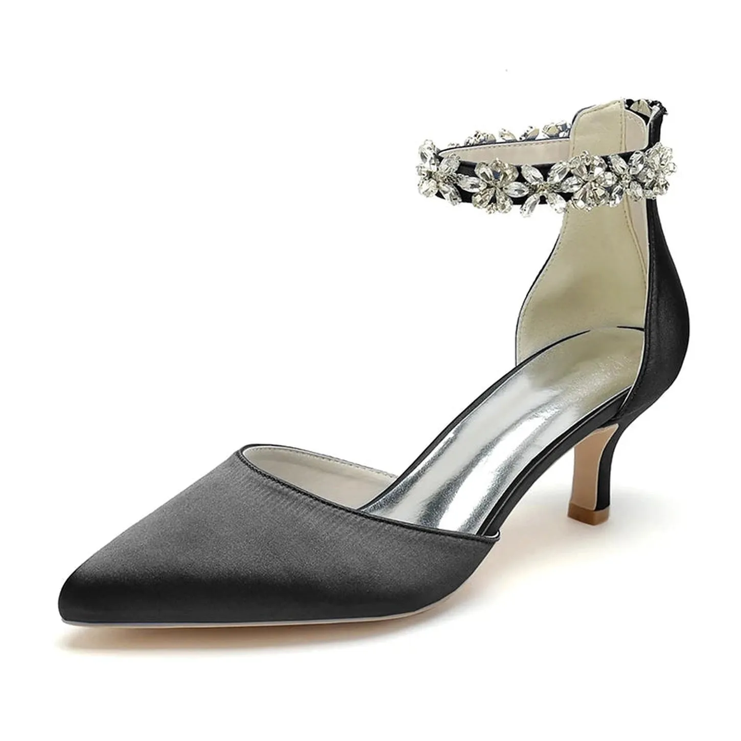 Merendy Nogom pointed toe ankle buckle kitten Heel Wedding pumps
