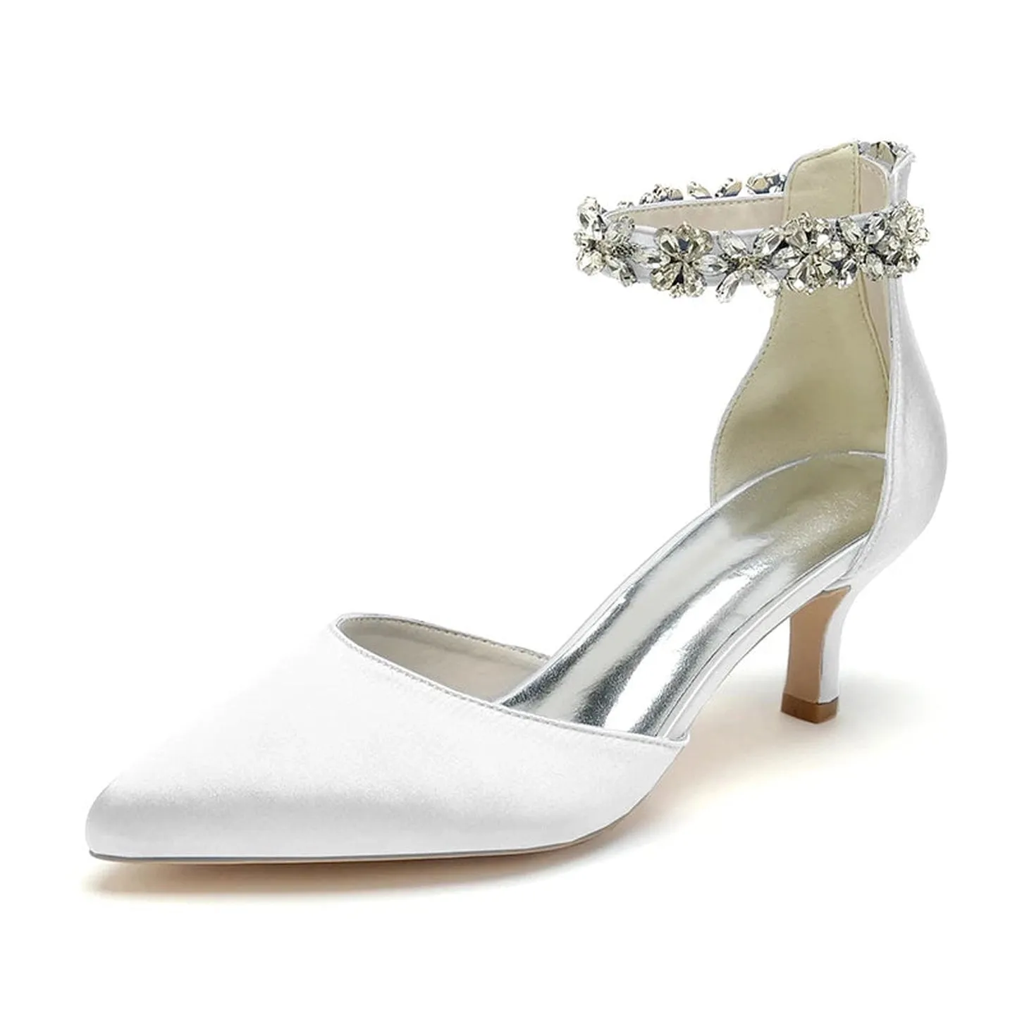 Merendy Nogom pointed toe ankle buckle kitten Heel Wedding pumps