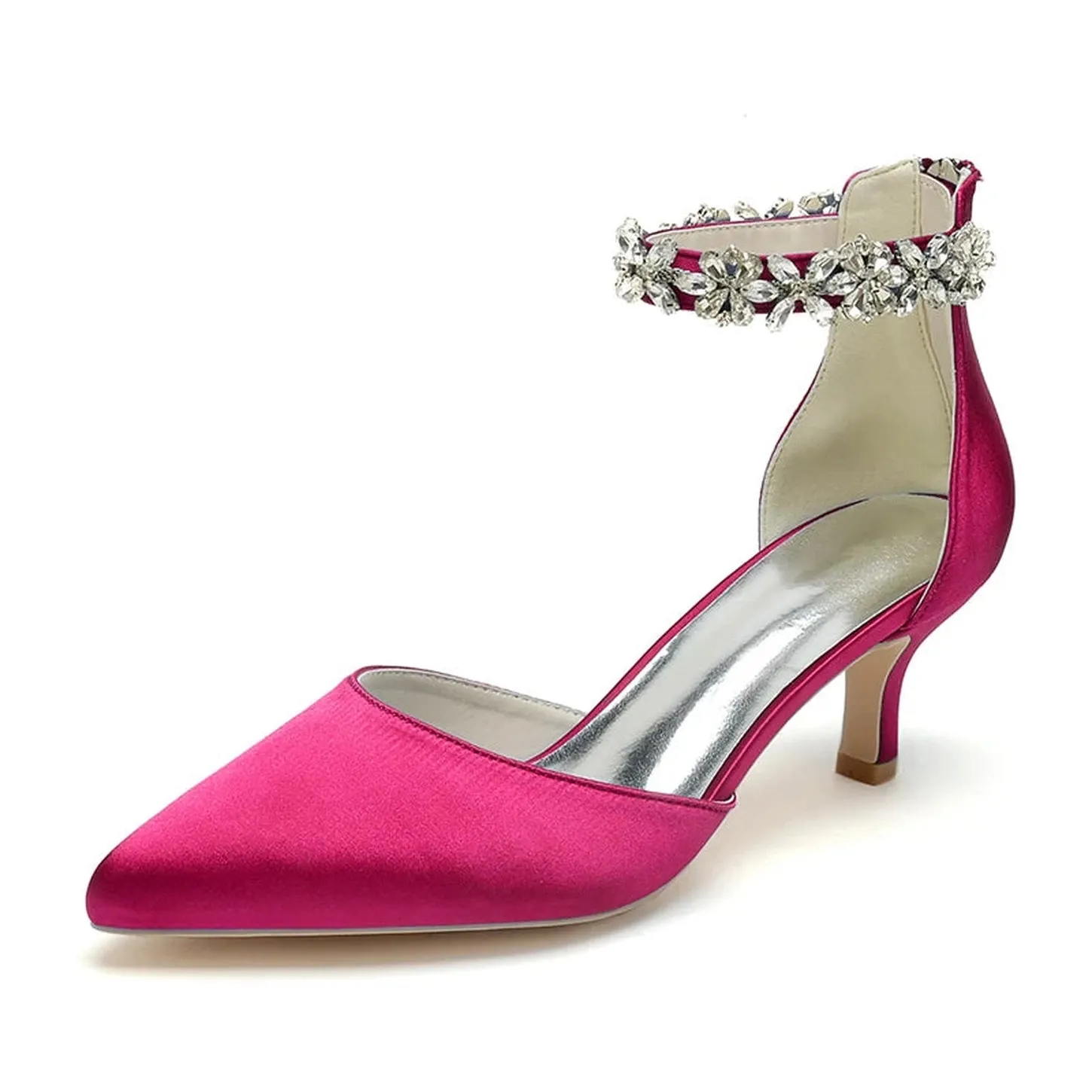 Merendy Nogom pointed toe ankle buckle kitten Heel Wedding pumps