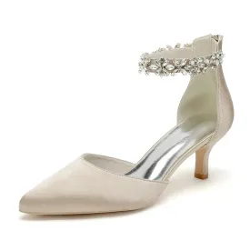 Merendy Nogom pointed toe ankle buckle kitten Heel Wedding pumps