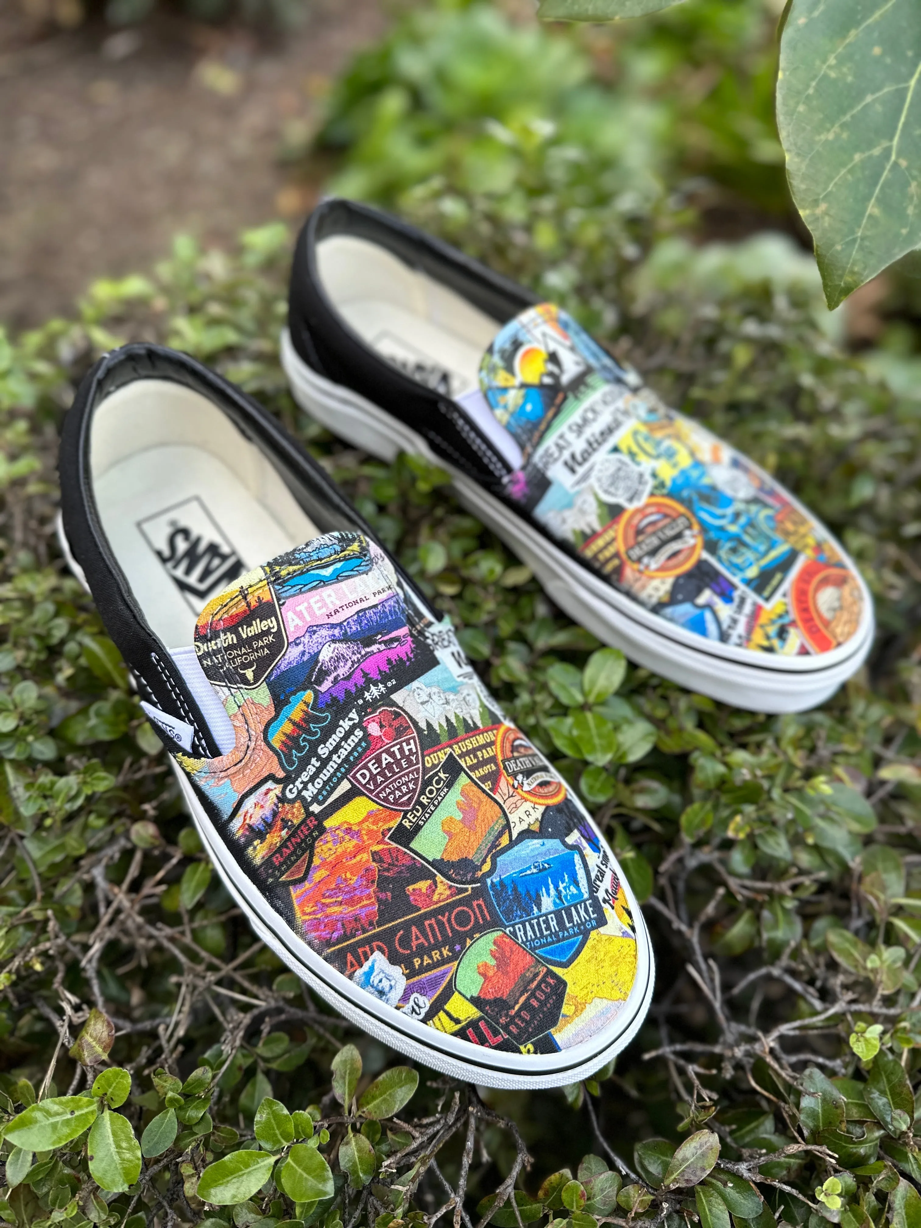 National Park Sticker Combination Custom Slip On Black Vans