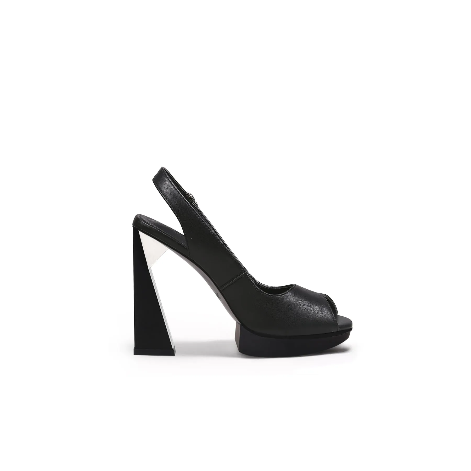 Open-Toe Slingback Geometric Skyscraper Heels