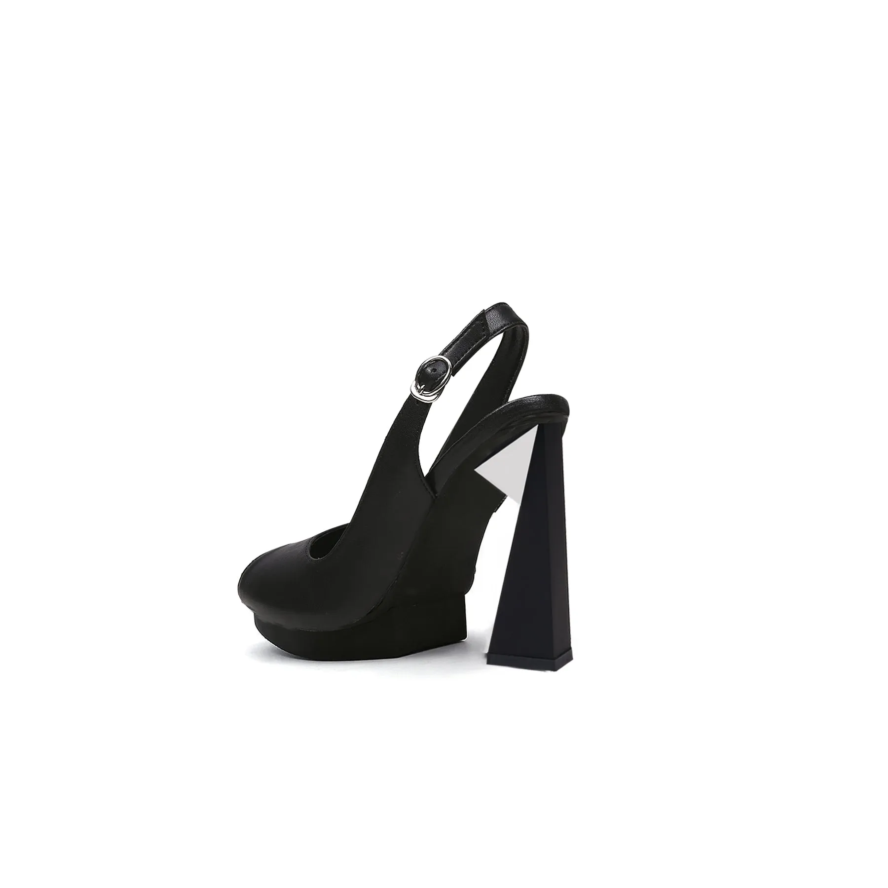Open-Toe Slingback Geometric Skyscraper Heels