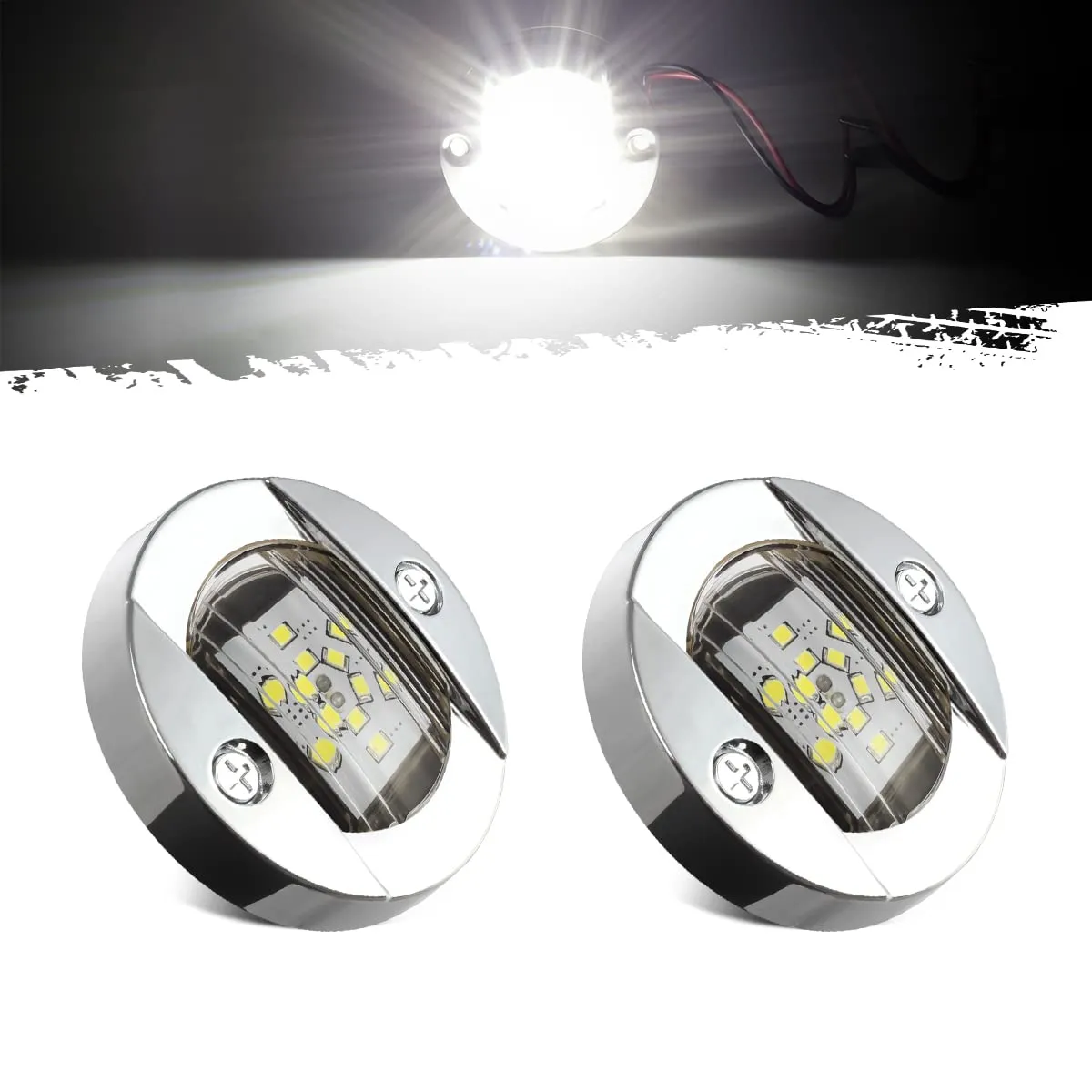 Partsam 3" Round Chrome Boat Marine LED Transom Mount Stern Lights