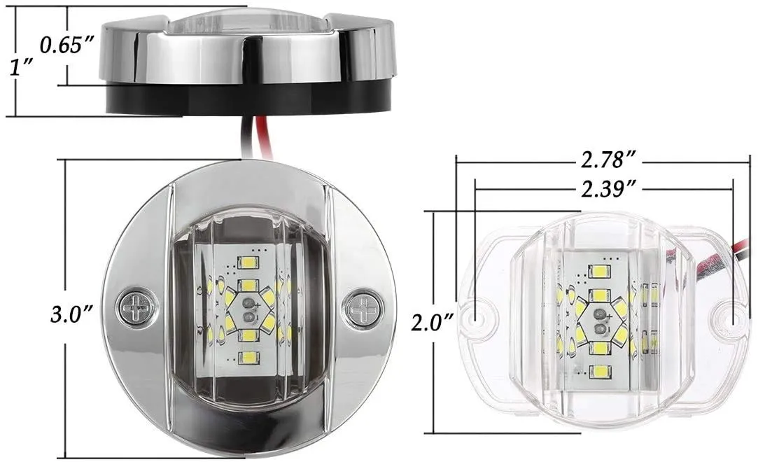Partsam 3" Round Chrome Boat Marine LED Transom Mount Stern Lights