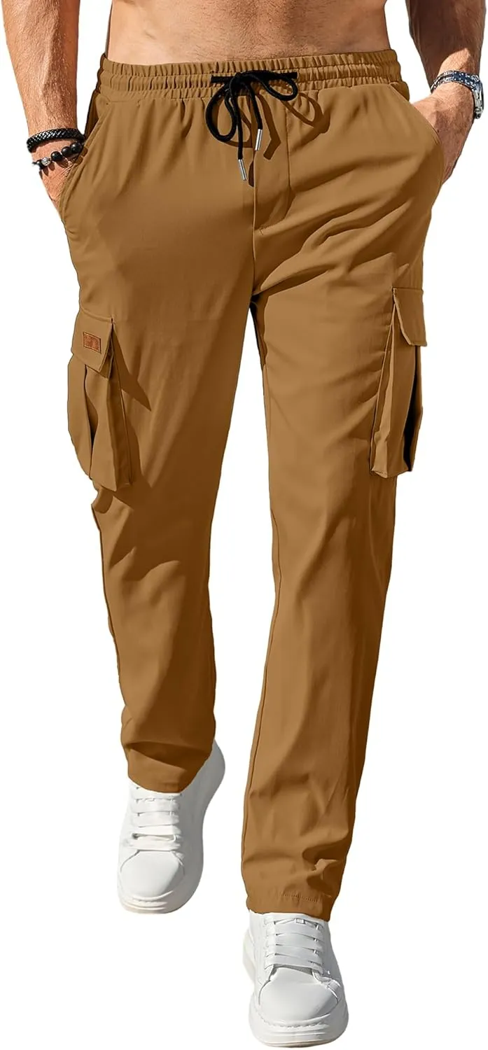 PLEPAN Men's Casual Cargo Pants Drawstring Hiking Pants Workout Tactical Joggers Sweatpants for Men