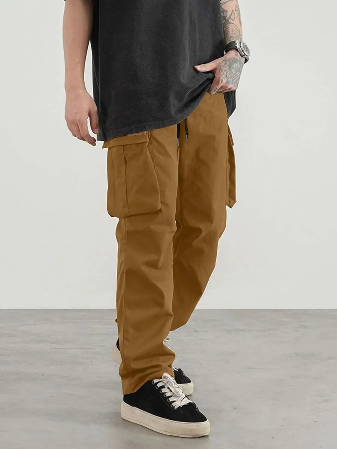 PLEPAN Men's Casual Cargo Pants Drawstring Hiking Pants Workout Tactical Joggers Sweatpants for Men