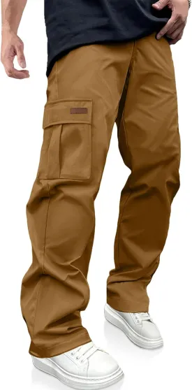 PLEPAN Men's Casual Cargo Pants Drawstring Hiking Pants Workout Tactical Joggers Sweatpants for Men