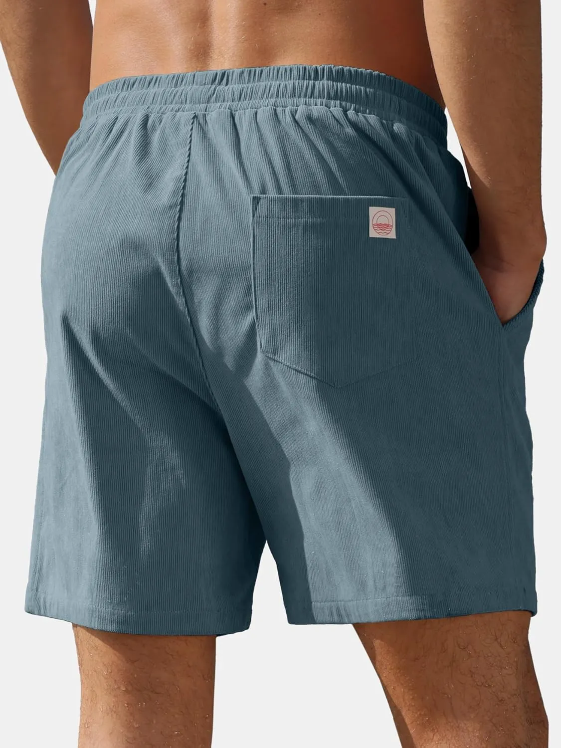 PLEPAN Mens Corduroy Shorts 5 Inch Casual Elastic Waist Drawstring Lightweight Summer Beach Shorts with Pockets