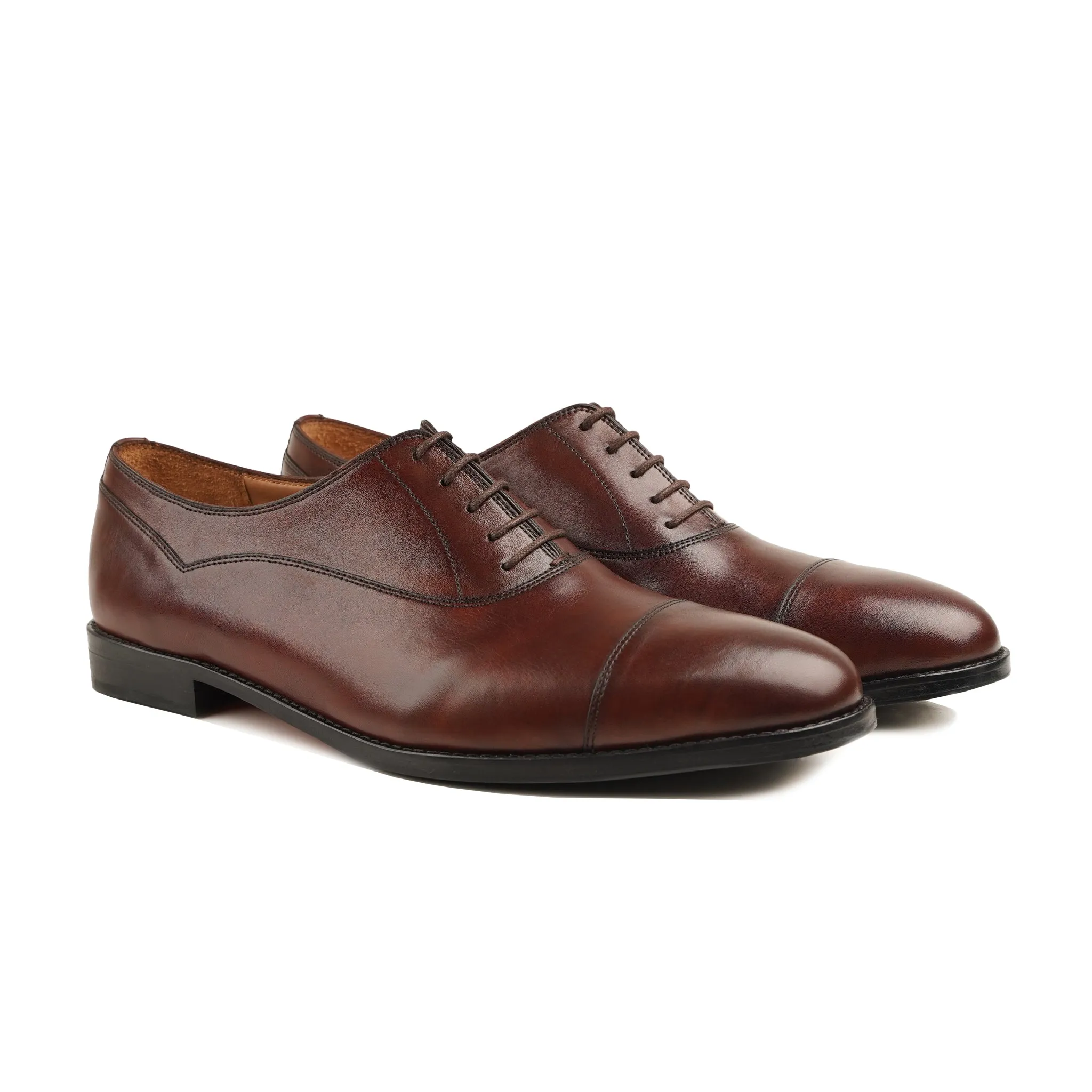 Rosso - Men's Reddish Brown Calf Leather Oxford Shoe