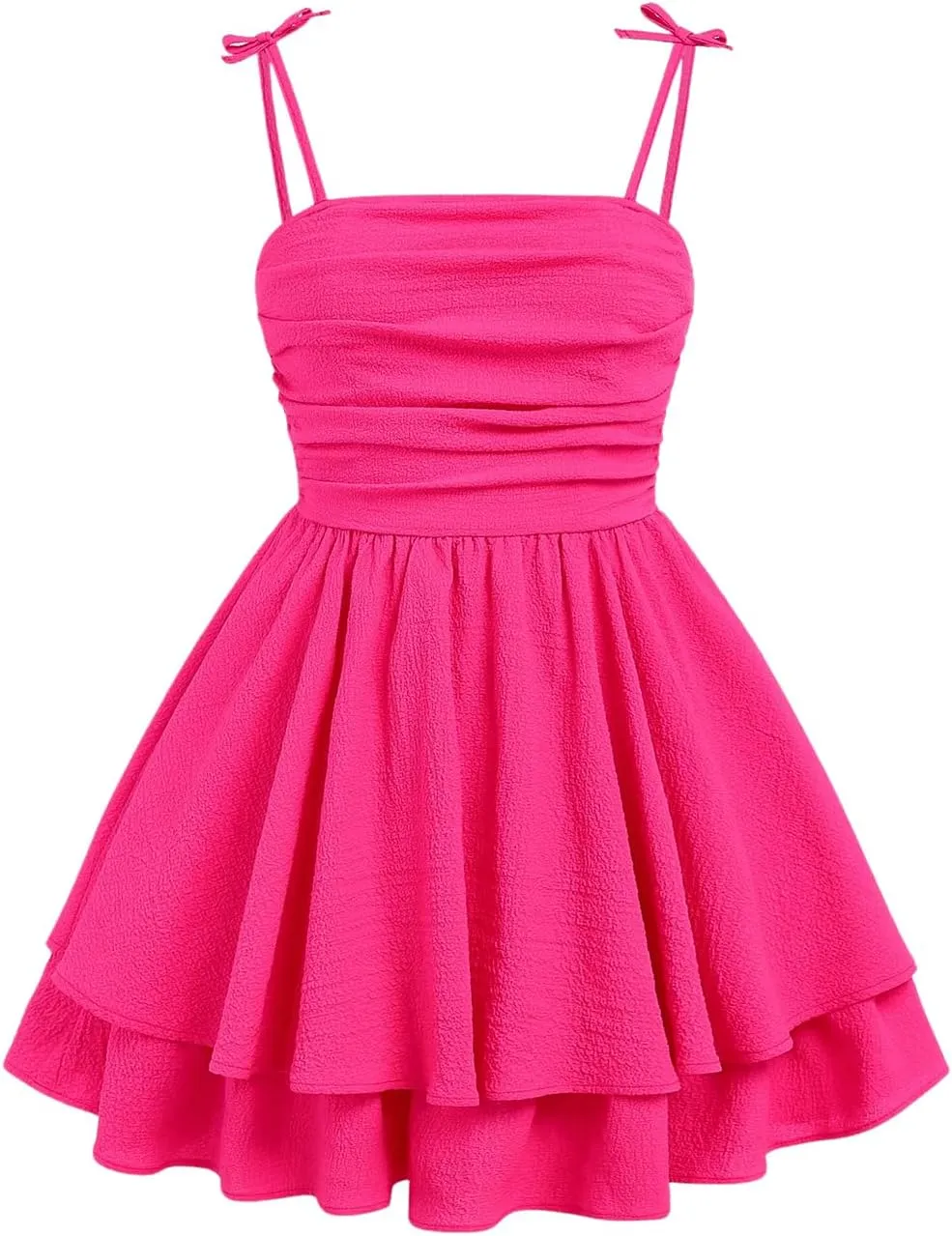 SHENHE Girl's Smocked Ruched A Line Swing Dress Layered Tie Shoulder Flowy Cami Dress