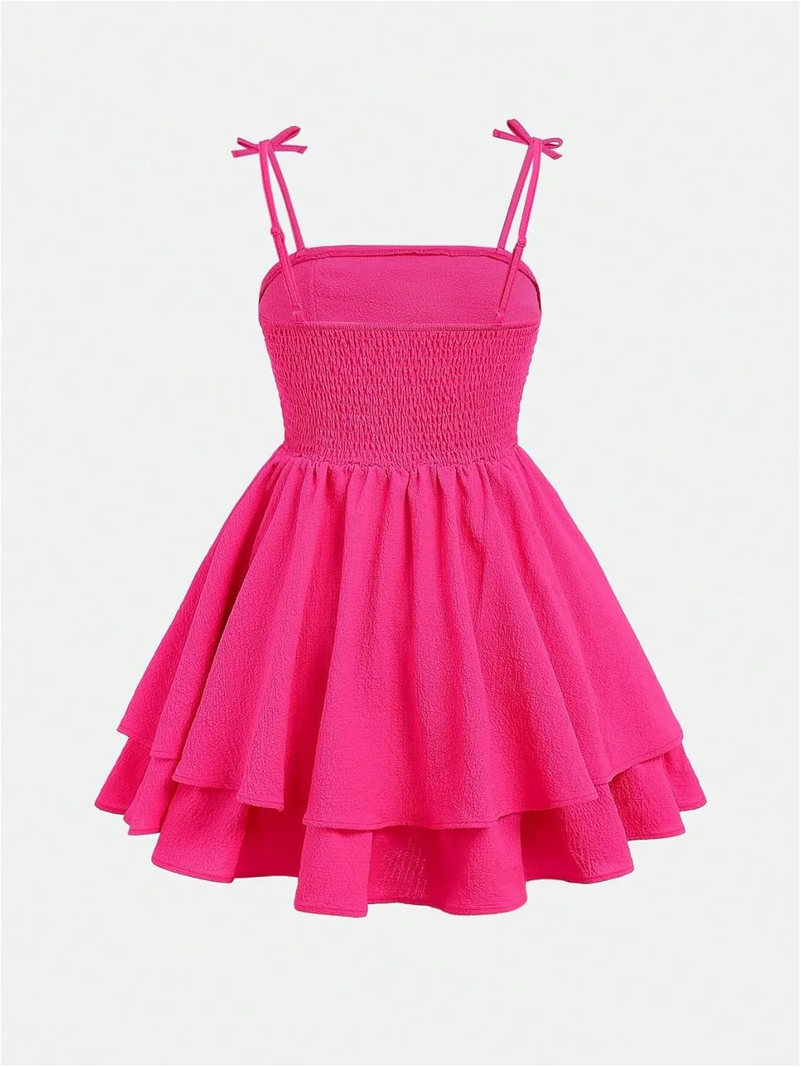 SHENHE Girl's Smocked Ruched A Line Swing Dress Layered Tie Shoulder Flowy Cami Dress