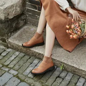 Soft Leather Flat Boots Elastic Band Ankle Boots Designer Stretch Boots in Brown/Black