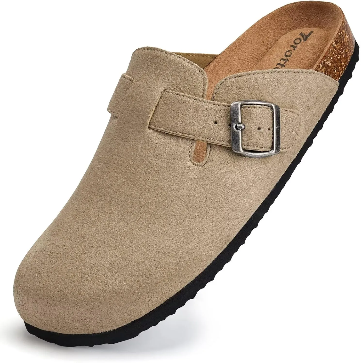 Torotto Mens Clogs Cork Footbed Suede Slippers Arch Support Potato Shoes with Adjustable Buckle