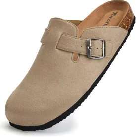 Torotto Mens Clogs Cork Footbed Suede Slippers Arch Support Potato Shoes with Adjustable Buckle