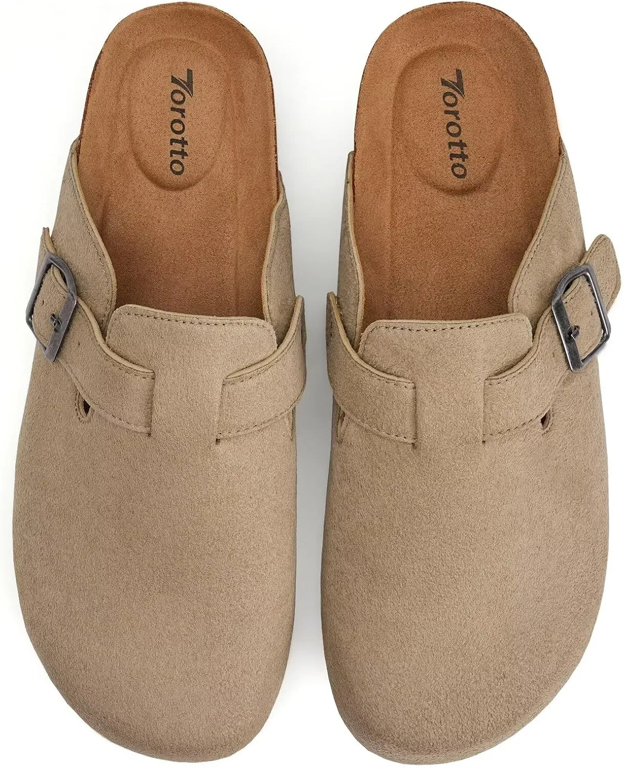 Torotto Mens Clogs Cork Footbed Suede Slippers Arch Support Potato Shoes with Adjustable Buckle