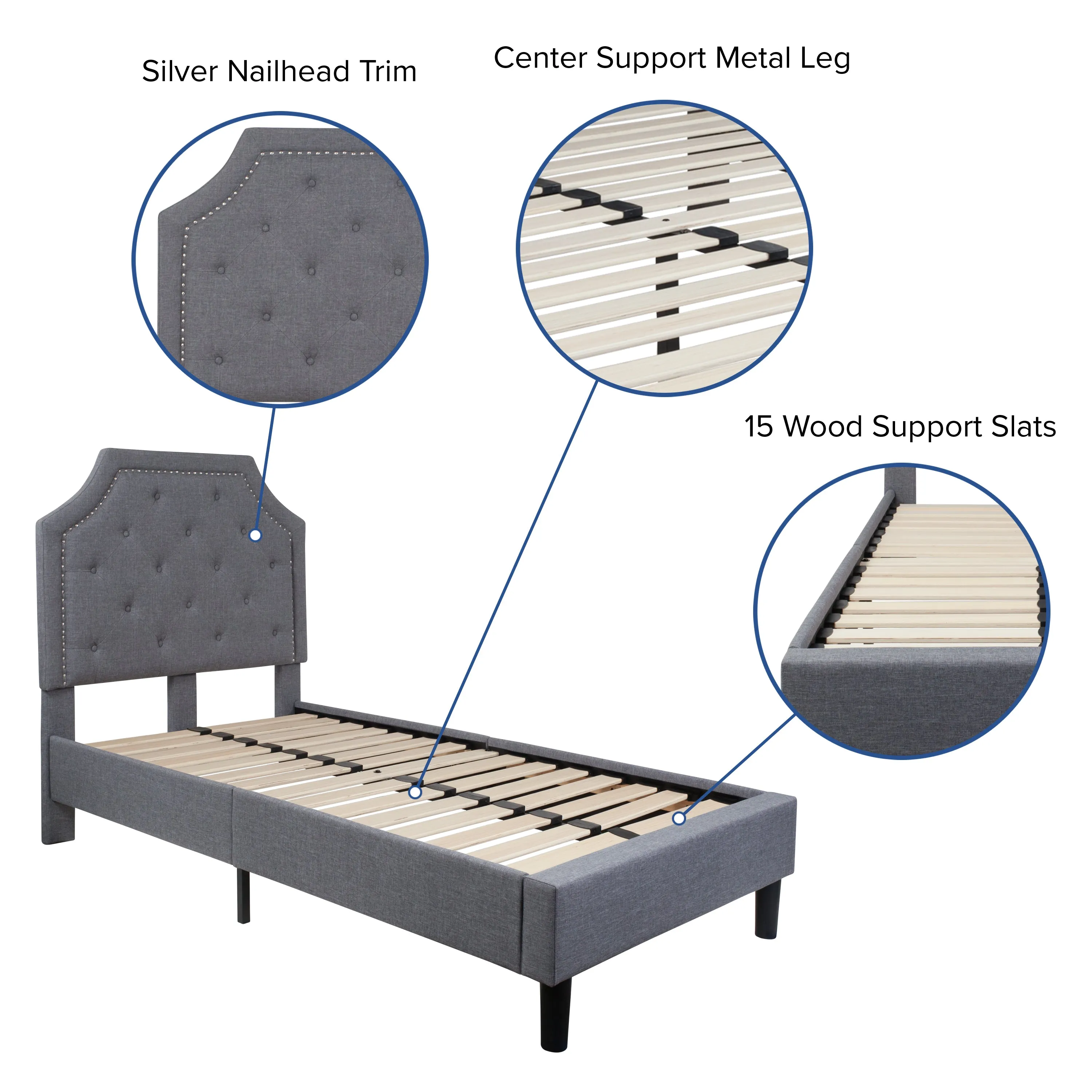Twin Platform Bed-Light Gray SL-BK4-T-LG-GG