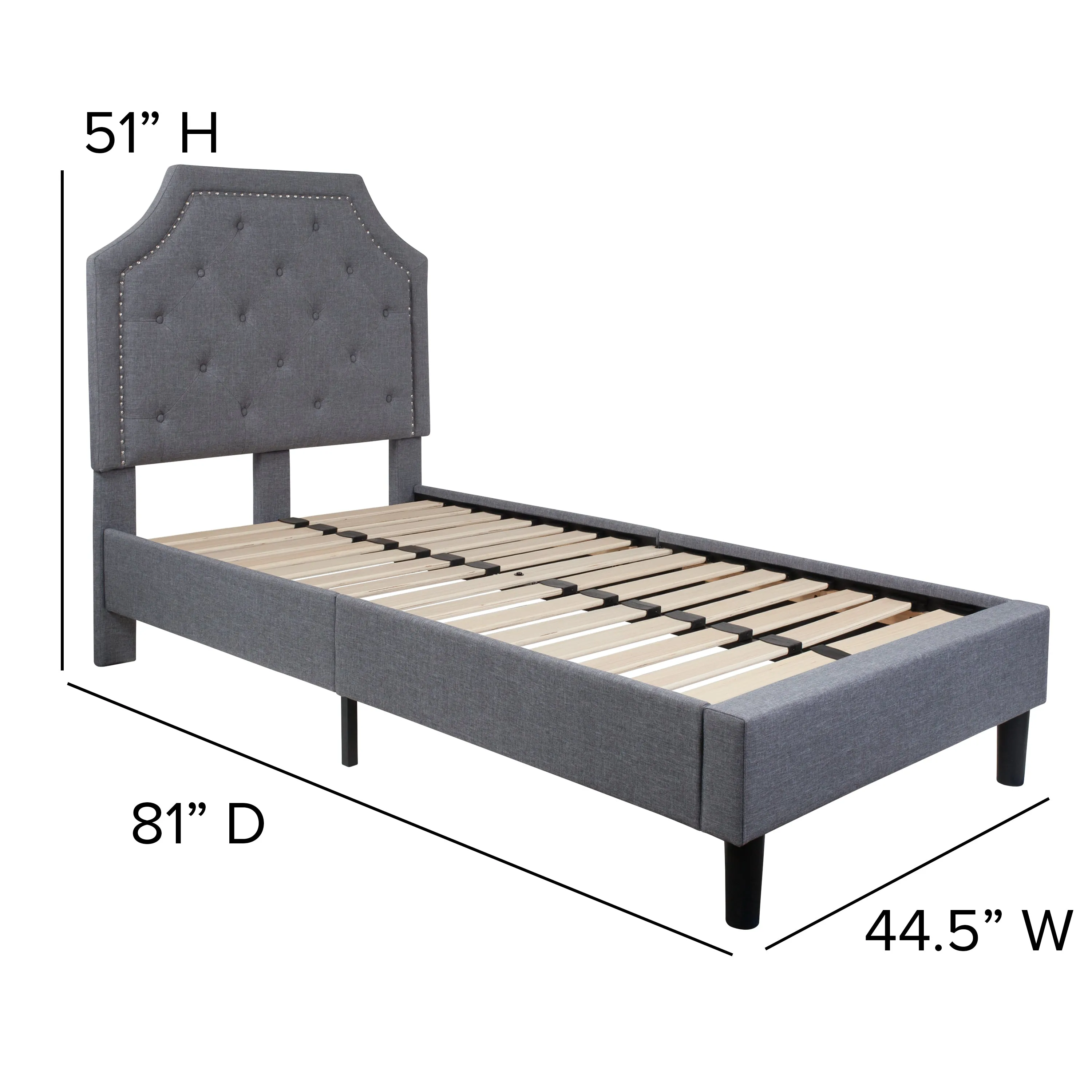 Twin Platform Bed-Light Gray SL-BK4-T-LG-GG