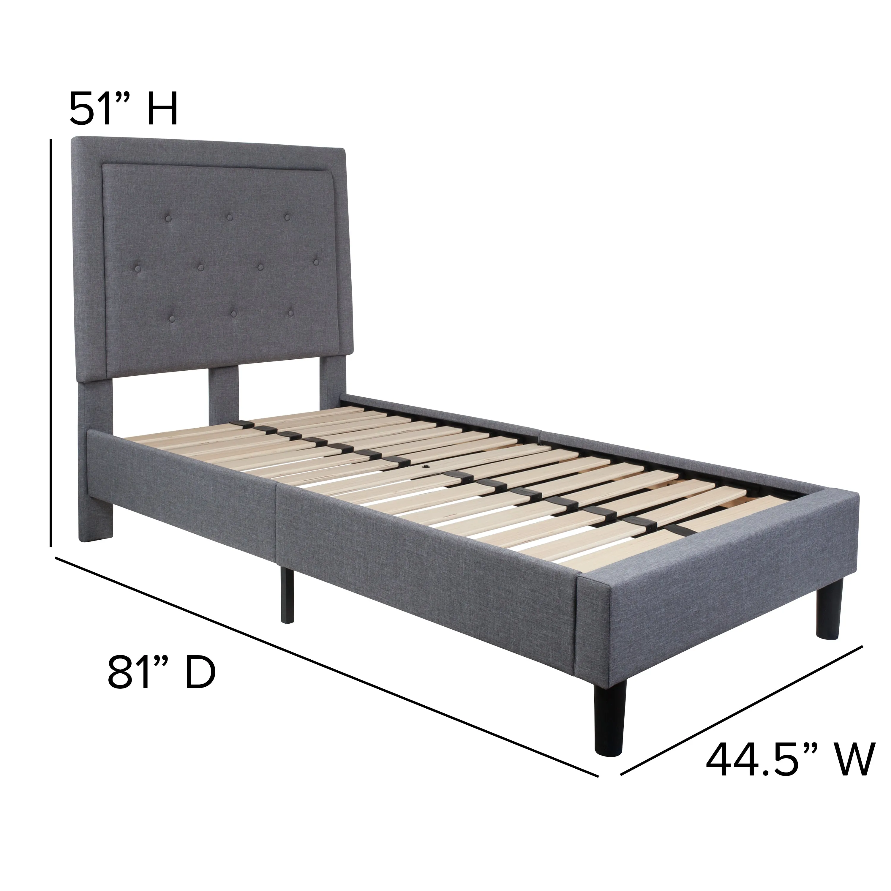 Twin Platform Bed-Light Gray SL-BK5-T-LG-GG