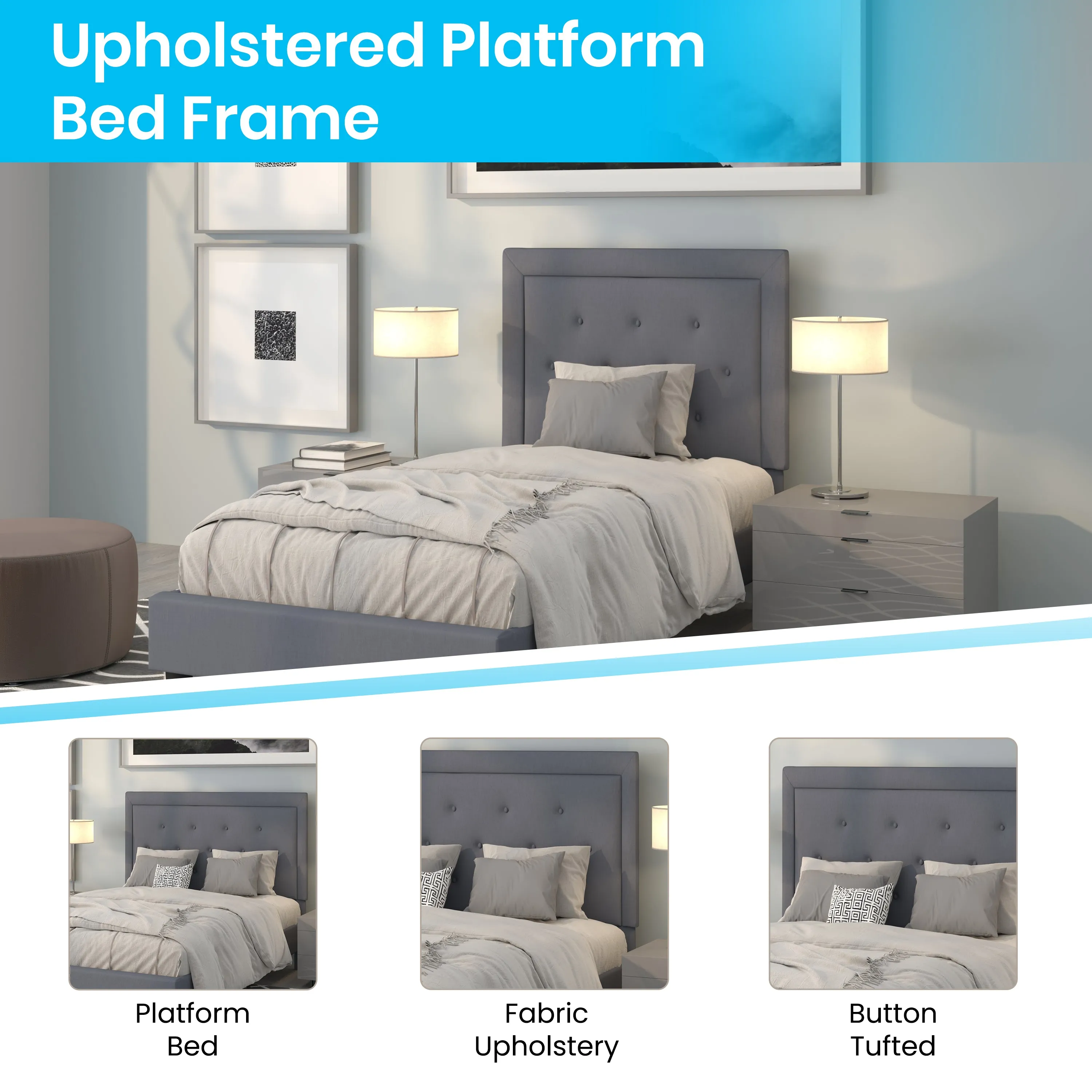 Twin Platform Bed-Light Gray SL-BK5-T-LG-GG